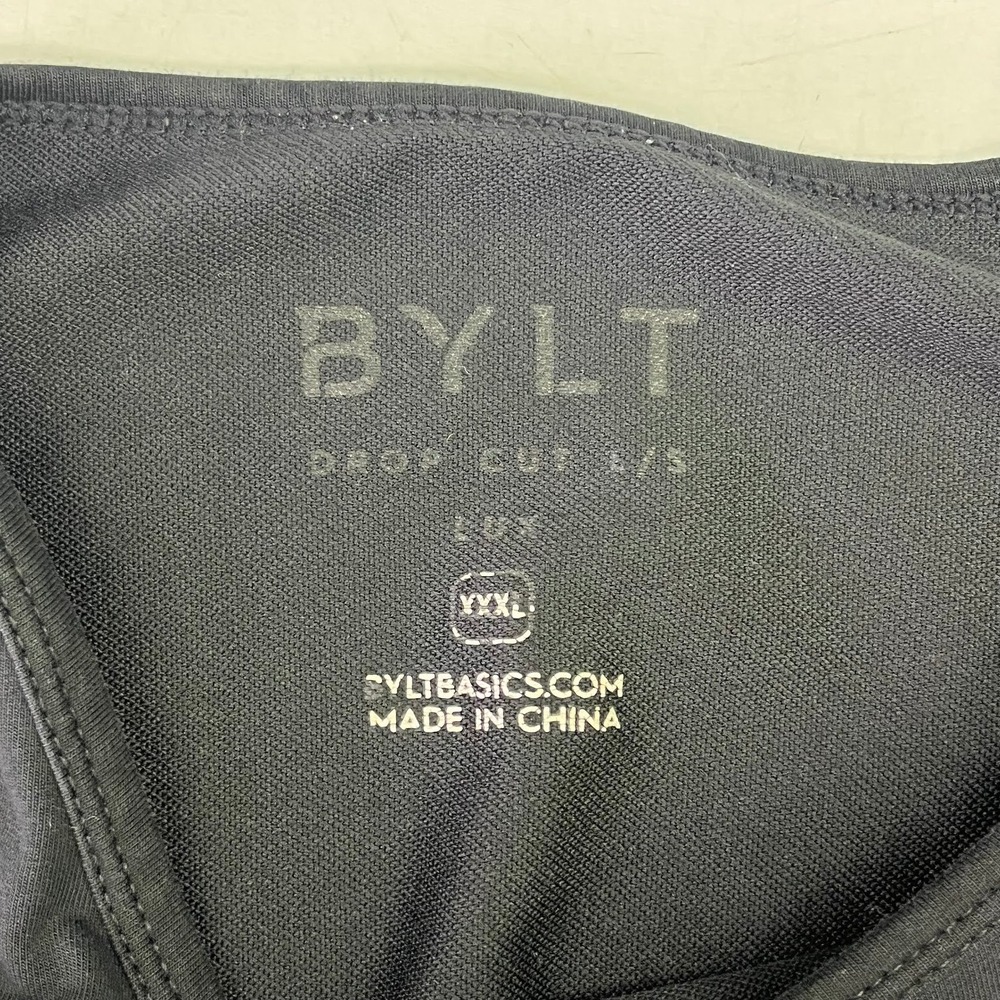 BYLT Basics Mens Drop Cut Long Sleeve Shirt Black Curved Hem Crew Neck Size XL - Picture 11 of 16